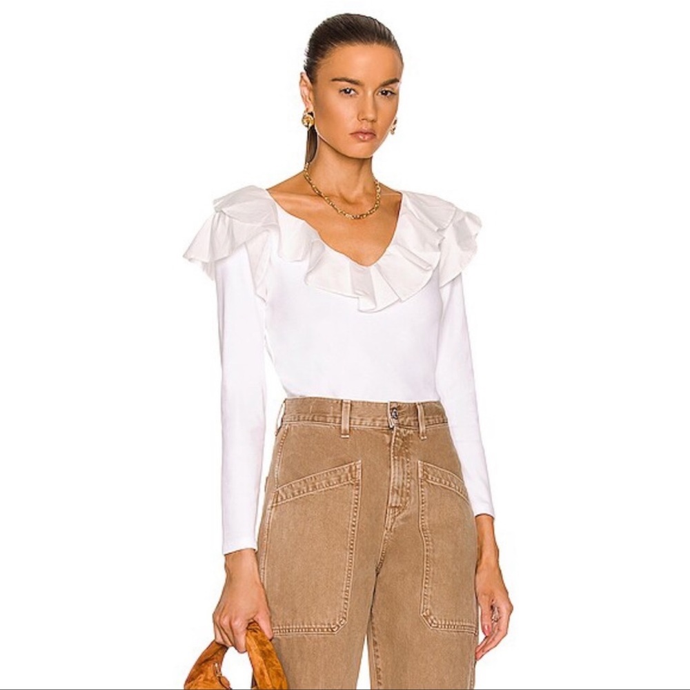 Veronica Beard Strata Ruffle Top in White Small